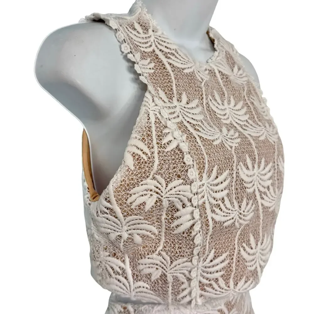 Pink Lemonade White Nude Palm Tree Pineappele Lace Crop Top Midi Skirt Set sz M - Picture 13 of 16